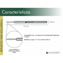 2 Repuestos Para Rollerball Cross® Monteverde® Azul Fino