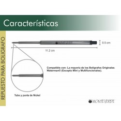 2 Repuestos Monteverde® Para Bolígrafo Waterman Café Mediano