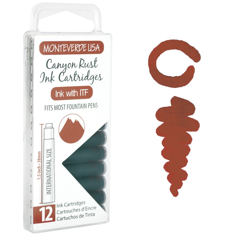 12 Cartuchos Tinta Monteverde® para Pluma Fuente Canyon Rust
