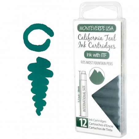 12 Cartuchos Tinta Monteverde® para Pluma Fuente California Teal
