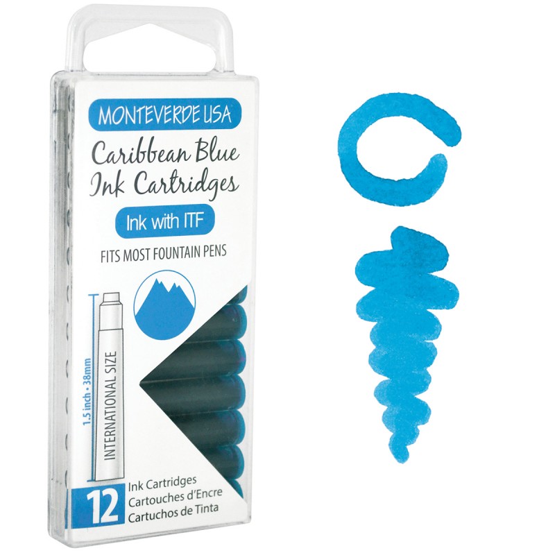 12 Cartuchos Tinta Monteverde® para Pluma Fuente Caribbean Blue