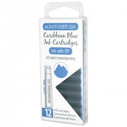12 Cartuchos Tinta Monteverde® para Pluma Fuente Caribbean Blue
