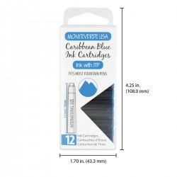 12 Cartuchos Tinta Monteverde® para Pluma Fuente Caribbean Blue