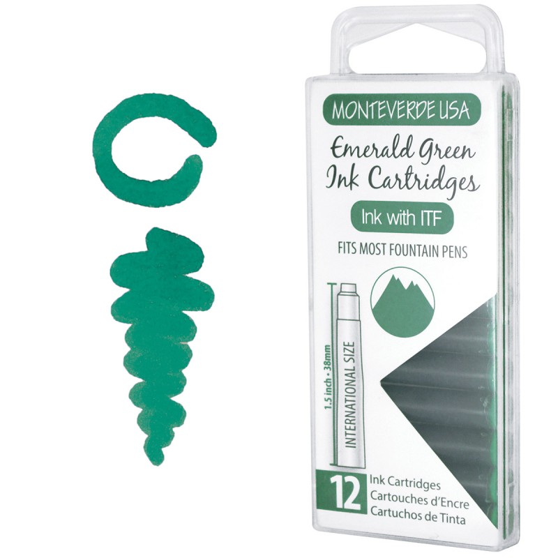 12 Cartuchos Tinta Monteverde® para Pluma Fuente Emerald Green