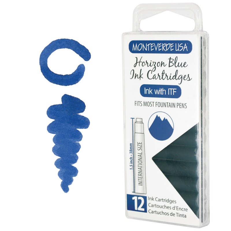 12 Cartuchos Tinta Monteverde® para Pluma Fuente Horizon Blue