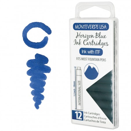 12 Cartuchos Tinta Monteverde® para Pluma Fuente Horizon Blue