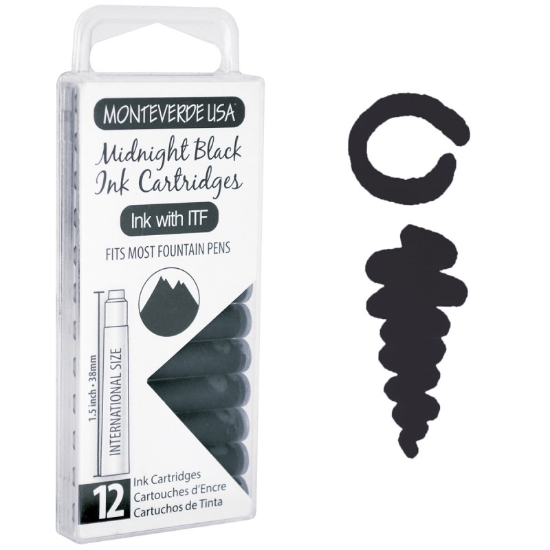 12 Cartuchos Tinta Monteverde® para Pluma Fuente Midnight Black