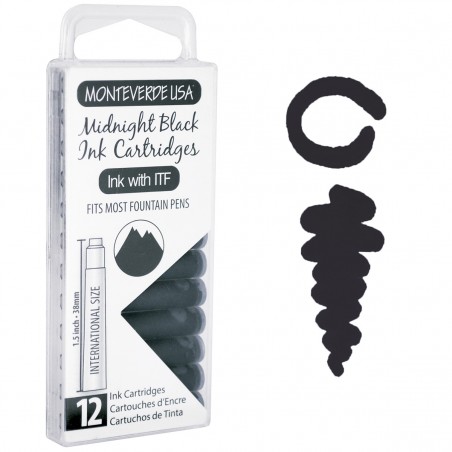 12 Cartuchos Tinta Monteverde® para Pluma Fuente Midnight Black