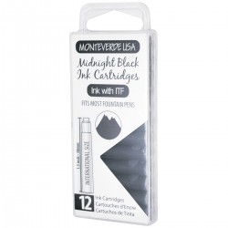 12 Cartuchos Tinta Monteverde® para Pluma Fuente Midnight Black