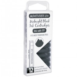 12 Cartuchos Tinta Monteverde® para Pluma Fuente Midnight Black