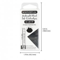 12 Cartuchos Tinta Monteverde® para Pluma Fuente Midnight Black