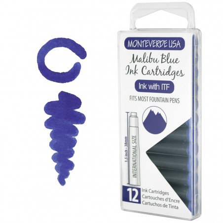 12 Cartuchos Tinta Monteverde® para Pluma Fuente Malibu Blue