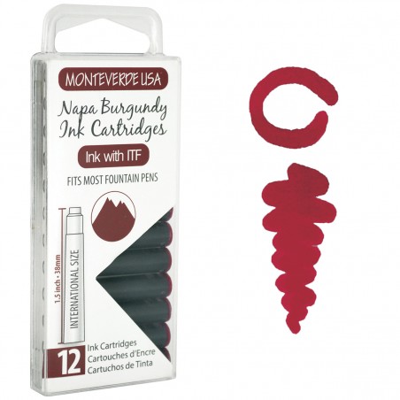 12 Cartuchos Tinta Monteverde® para Pluma Fuente Napa Burgundy