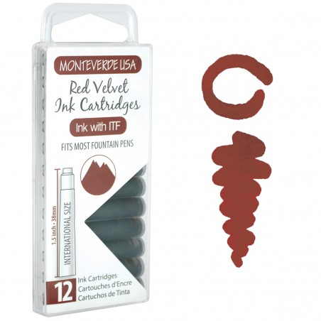 12 Cartuchos Tinta Monteverde® para Pluma Fuente Red Velvet