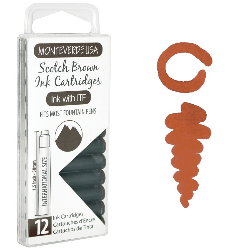 12 Cartuchos Tinta Monteverde® para Pluma Fuente Scotch Brown