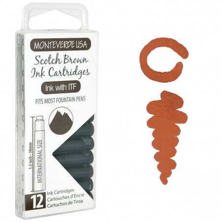 12 Cartuchos Tinta Monteverde® para Pluma Fuente Scotch Brown