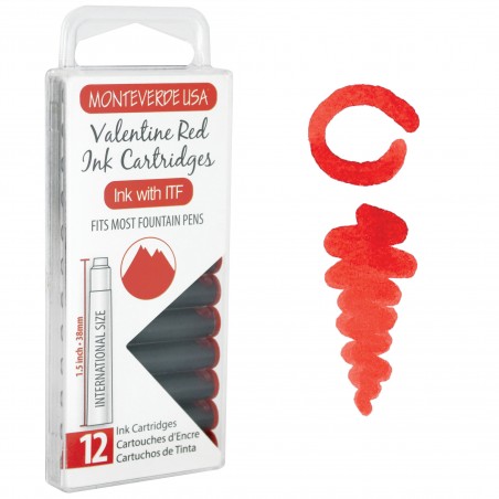 12 Cartuchos Tinta Monteverde® para Pluma Fuente Valentine Red