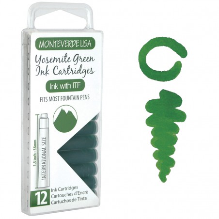12 Cartuchos Tinta Monteverde® para Pluma Fuente Yosemite Green